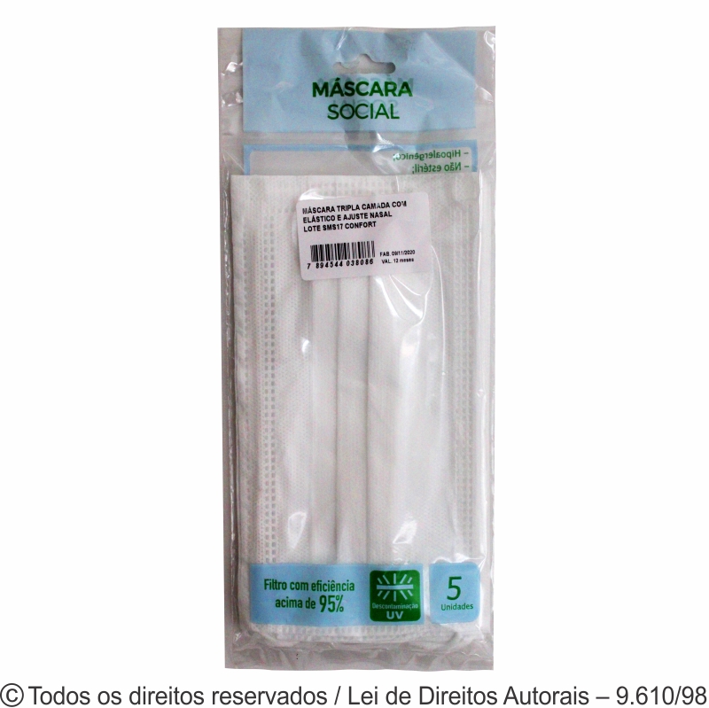 EMBALAGEM 5 MASCARAS EM PP TRIPLA CAMADA 17,5x9CM BRANCO 5 PÇS EM05